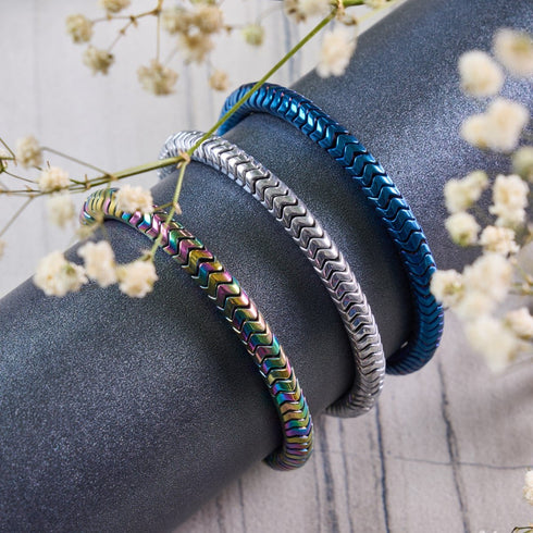 Serpentin | Regenbogen-Hämatit x Spektrum x Einhorn-Silber | Doppelwellen-Armband